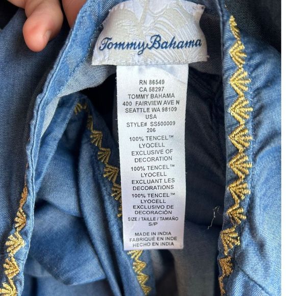 Tommy Bahama Women's Blue Boho Embroidered Tassel Tiered Tencel Dress Size Small - Picture 10 of 15